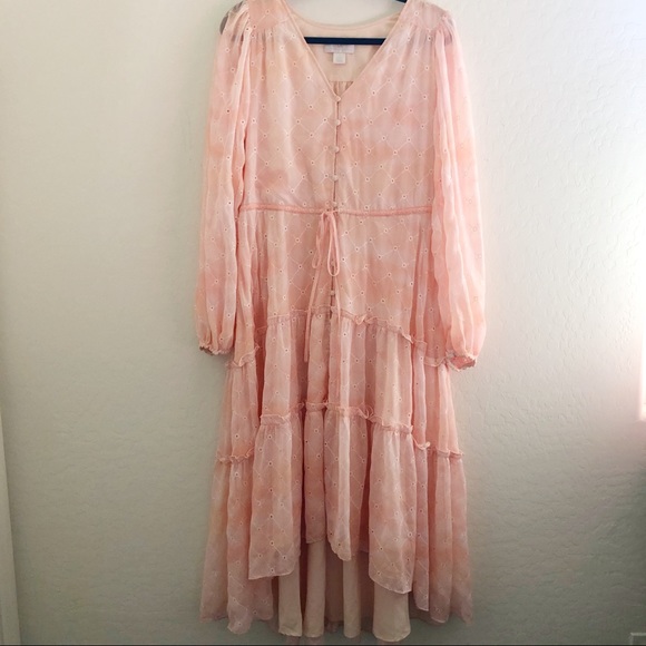 Rachel Parcell Flowy Eyelet Long Sleeve Maxi Dress Pink Angel Cloudy Sky - Picture 3 of 16